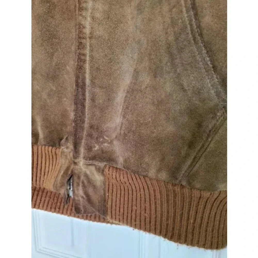 Lakeland Suede Bomber Jacket Tan Sherpa Lined Vintage Hooded Work Coat Mens 38